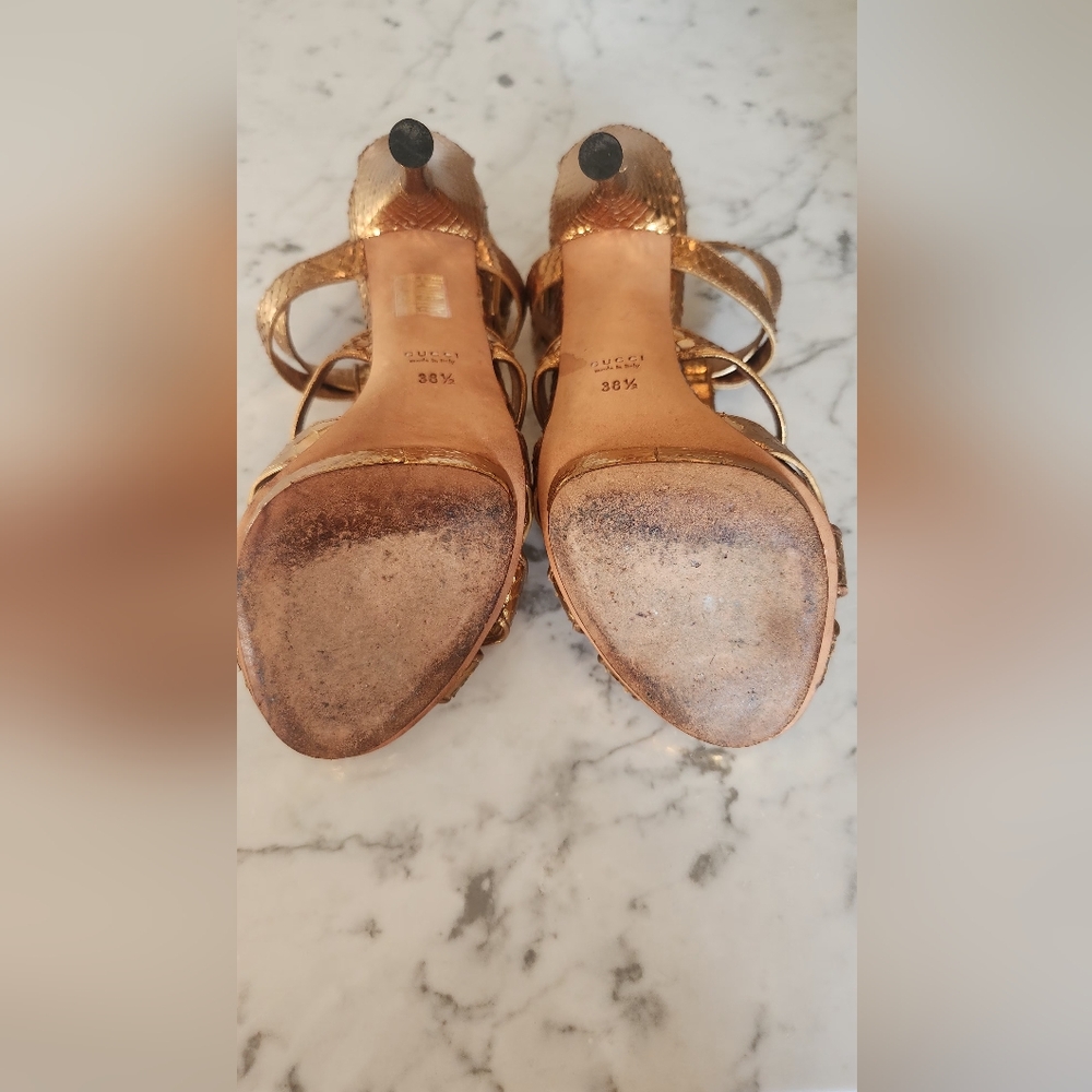 Gucci Metallic Gold Python Style Leather Platform… - image 8